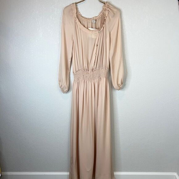 NWT LoveShackFancy Smocked Washed Silk Maxi Dress In Powder Pink- Size XS - Picture 2 of 15